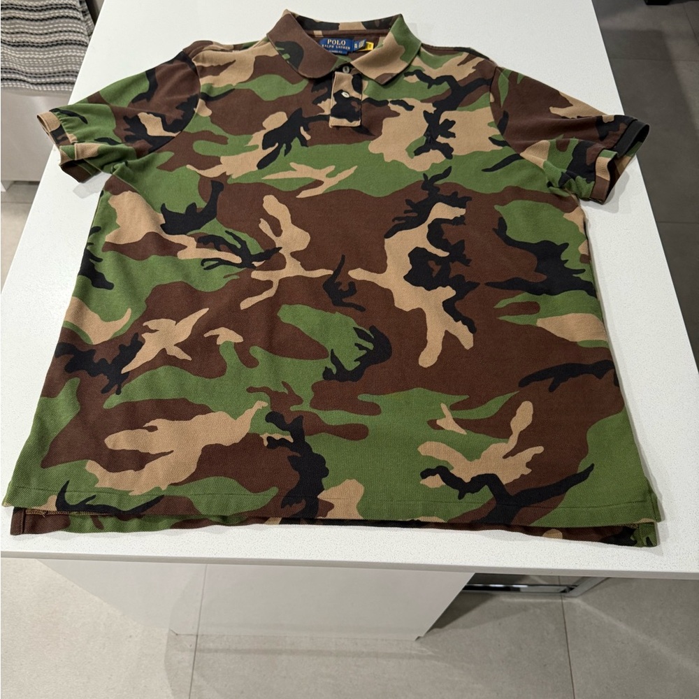 Ralph Lauren Men's Green and Brown Camouflage Polo Shirt